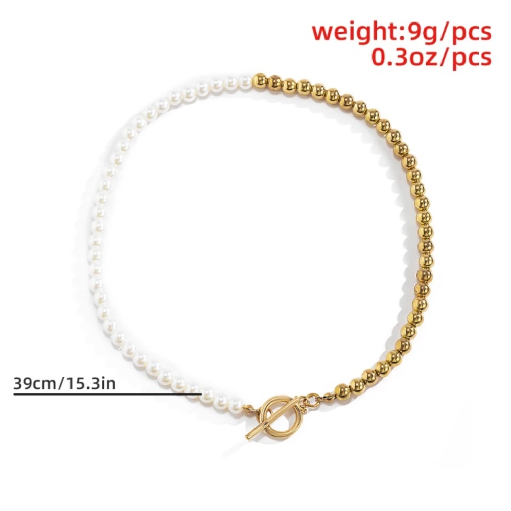 🌟 Gold  Pearl Beads Necklace Choker - Picture 3 of 4